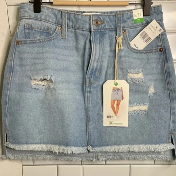 Re Generation by Celebrity Pink Distressed Hi Low Denim Skirt Sz 5 - Picture 1 of 5